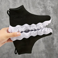 Girls Breathable Woven Sneakers Lightweight Anti Slip High Top Slip On Sneakers