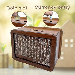 Wooden Coin Bank with Currency Coin Slot for Savings Plans