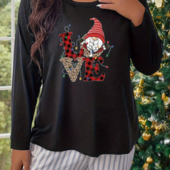 Plus Size String Lights & Gnome Print Pajama Top