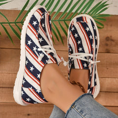 Women's Striped & Star Loafers Slip On Canvas Shoes