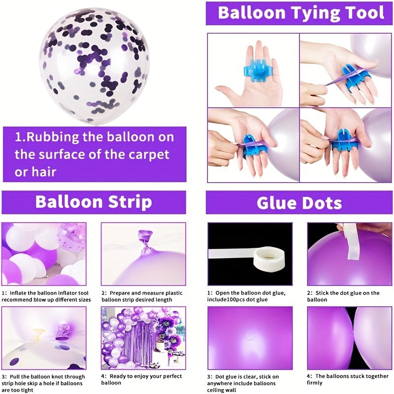 109pcs Purple Sequin Latex Balloon Set Holiday Gathering Shooting Props