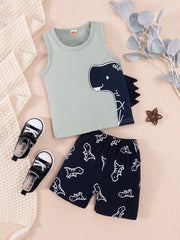 Dino Cartoon Tank Top & Shorts - Kids Summer Outfit