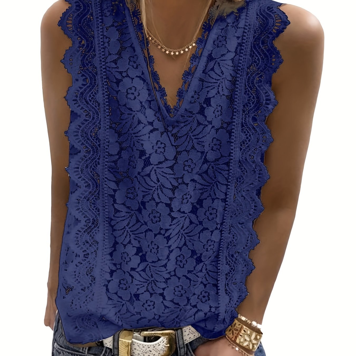 Summer Lace Tank Top V Neck Sleeveless