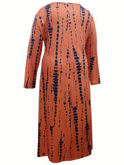 Tie Dye Long Sleeve V Neck Maxi Dress