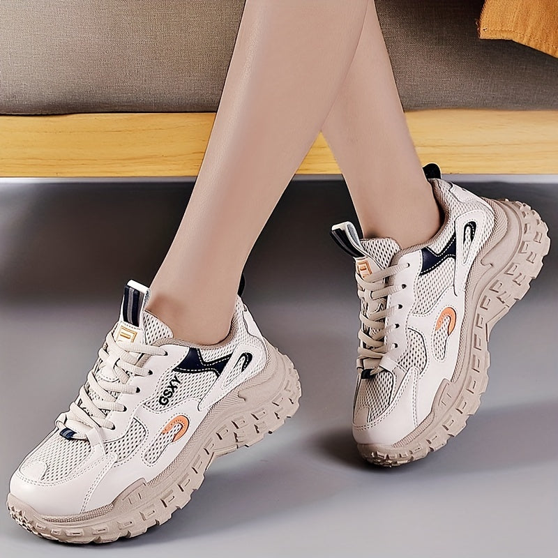 Women's Mesh Chunky Sneakers Breathable Lace Up Low Top Sports Shoes
