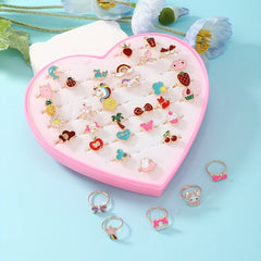 36pcs Girls Colorful Alloy Rings Set Kids Holiday Party Accessories