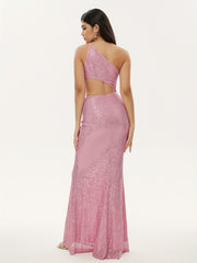 One Shoulder Sequined Dress Sexy Sleeveless Dress