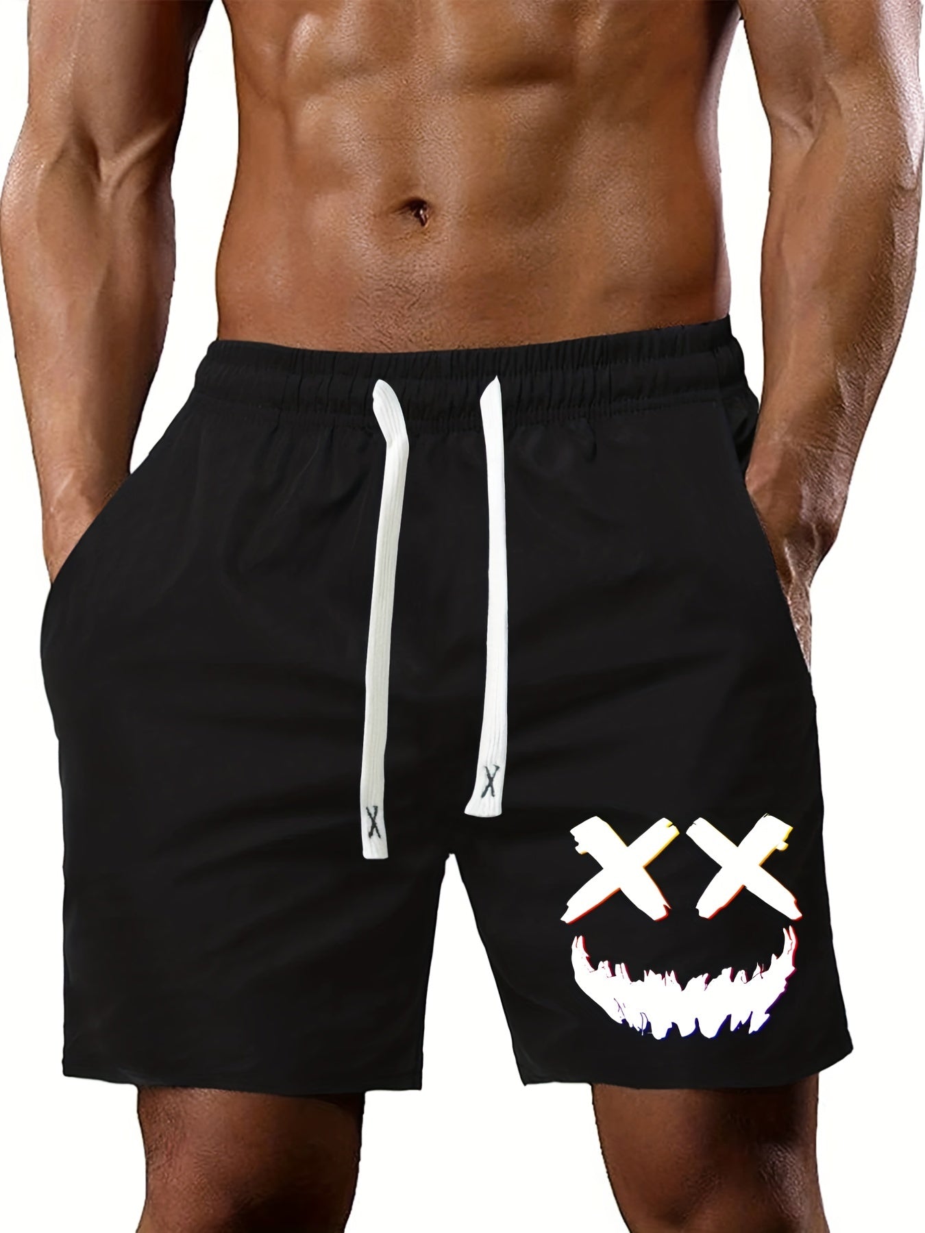 Smile Print Men's Drawstring Waistband Shorts