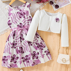 2pcs Boho Floral Dress And Cardigan Set For Little Girls Kids Casual Dresses