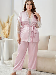 Satin Lace Robe & Pants Set