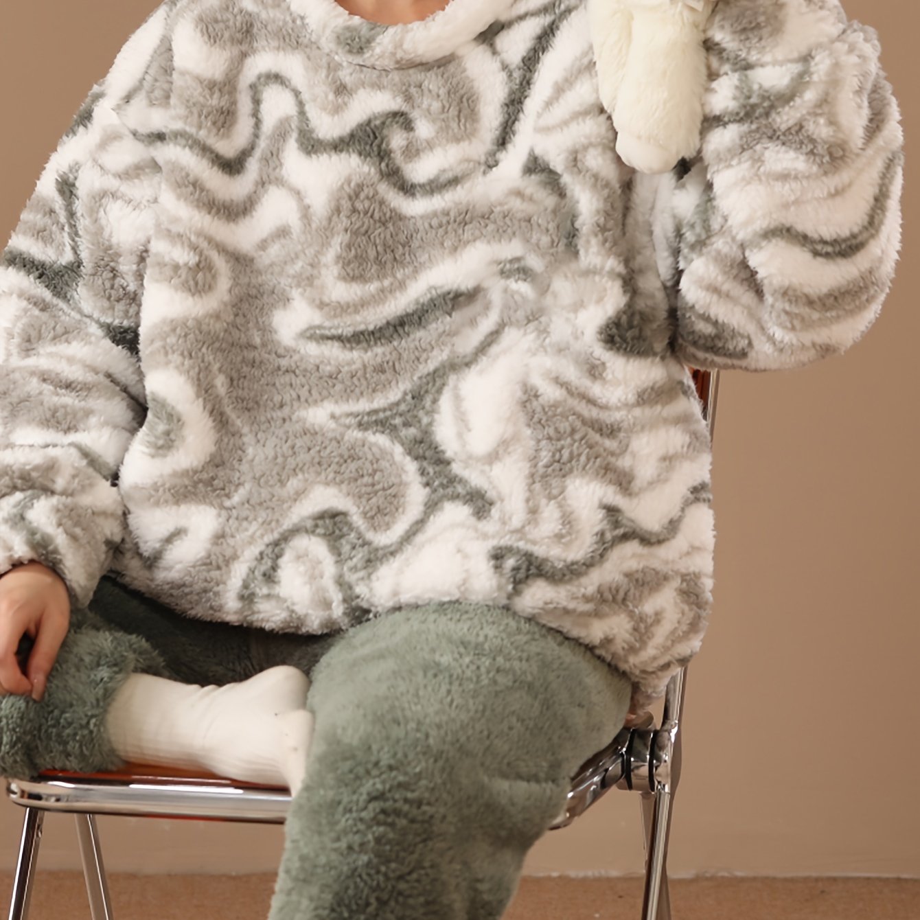 Camouflage Print Pajamas Set Long Sleeve Top & Pants Women's Sleepwear