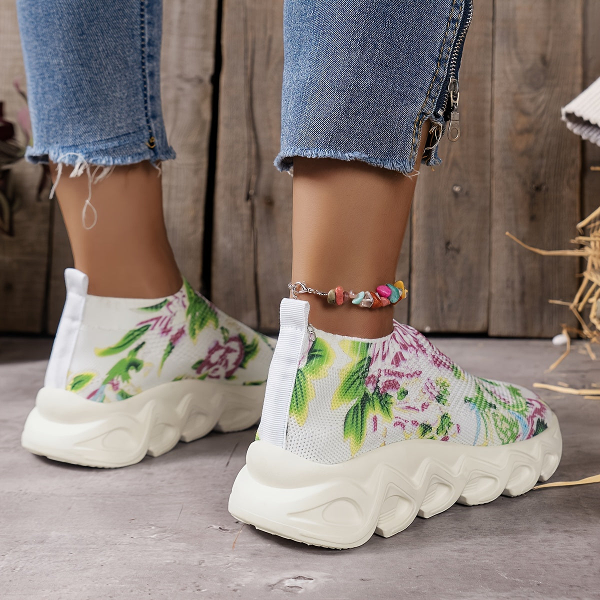 Floral Print Non slip Sneakers Lightweight Comfortable