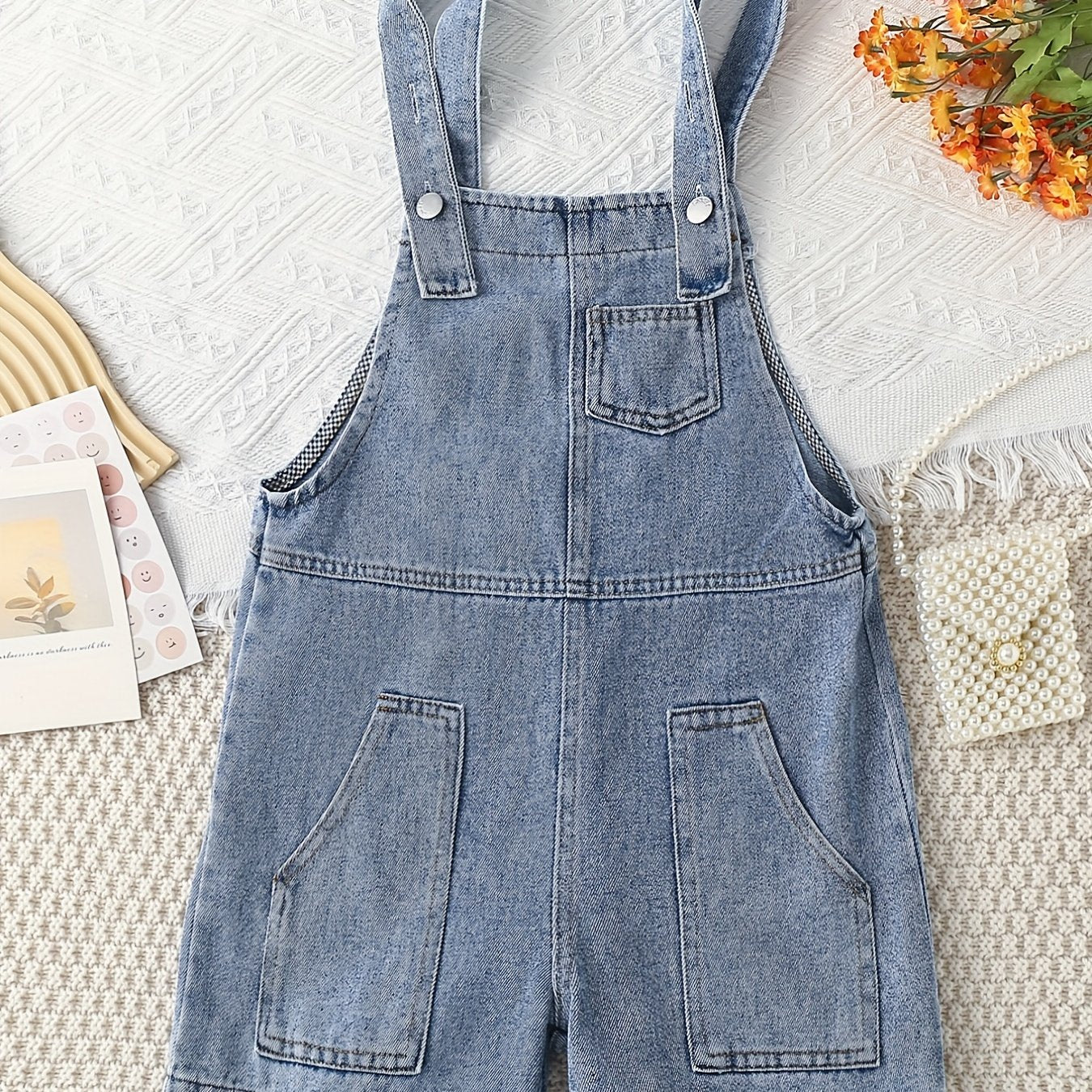Girls Denim Overalls Rompers Button Loose Fit Jumpsuit