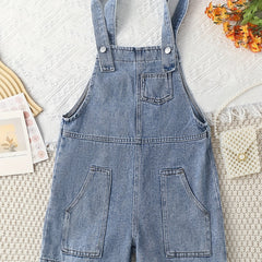 Girls Denim Overalls Rompers Button Loose Fit Jumpsuit