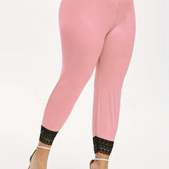 Casual Leggings Women's Plus Contrast Lace Trim Skinny Leggings
