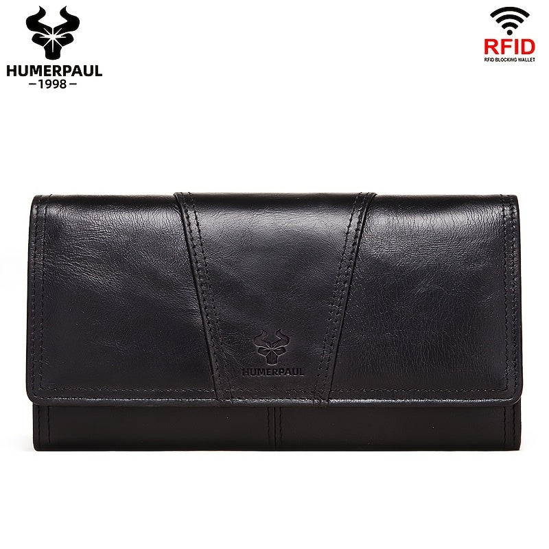 HUMERPAUL RFID Blocking Leather Wallet with Snap Closure