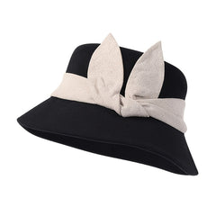 Women's Warm Bow Bucket Hat Retro Autumn Winter Fisherman Hat