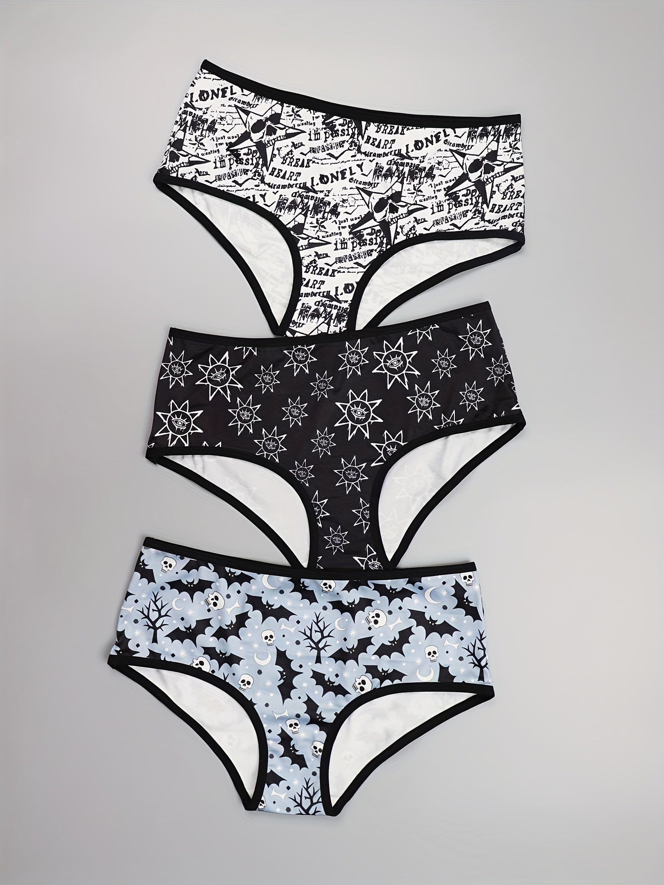 3 Pack Plus Size Sexy Panties Set Women's Plus Skull & Eye Sun Print