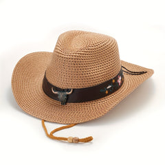 Cow Scalp With Straw Hat Western Cowboy Hat Ethnic Style
