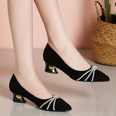 Rhinestone Chunky Heel Point Toe Pumps Party Heels