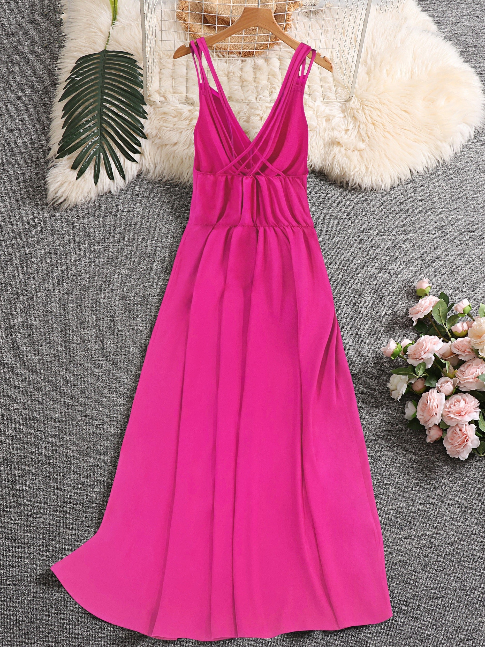 Plus Floral & Scarf Print Criss Cross V Neck Nipped Waist Cami Dress