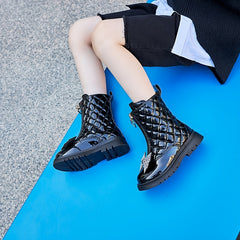 Kids' Geometric Pattern Bow Wedge Ankle Boots