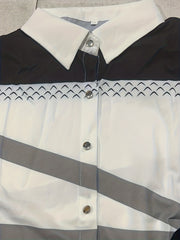 Colorblock Long Sleeve Button Up Collar Shirt Top