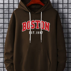 BOSTON Print Hoodies For Men Graphic Hoodie With Kangaroo Pocket