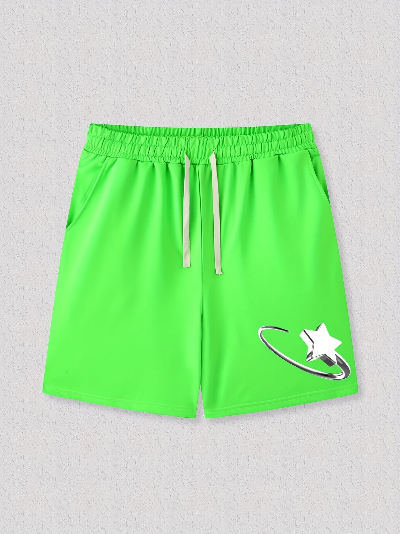 Star Pattern Comfy Shorts Men's Casual Stretch Elastic Waist Drawstring Shorts