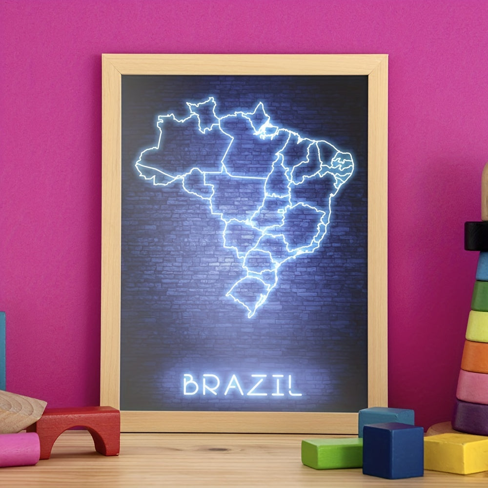 Neon Map Poster For Children Home Decor A4 11 x 8 30x21cm