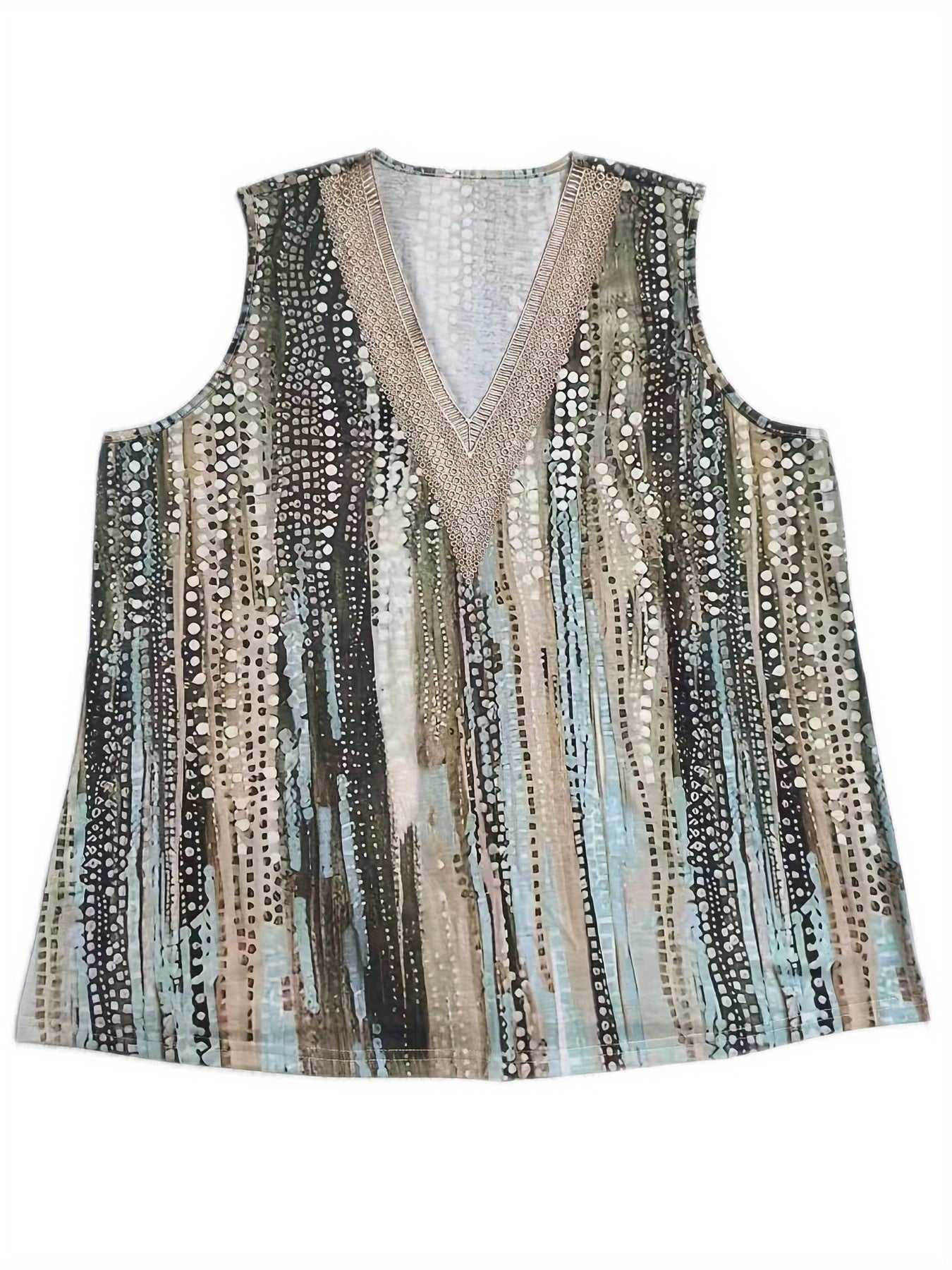 Boho Tank Top Women's Plus Random Print V Neck High Stretch Tank Top