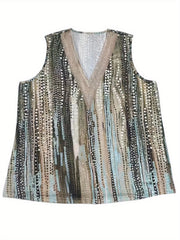 Boho Tank Top Women's Plus Random Print V Neck High Stretch Tank Top