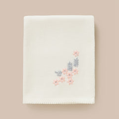 Soft Knitted Baby Blanket Acrylic Jacquard Floral Embroidery Beige