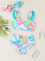 Baby Girl 2pcs Swimsuit Set Crop Cami Top & Shorts With Hair Band