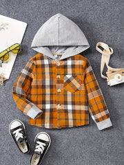 Girls Plaid Hooded Button Down Jacket Shirt Kids Autumn Outfit
