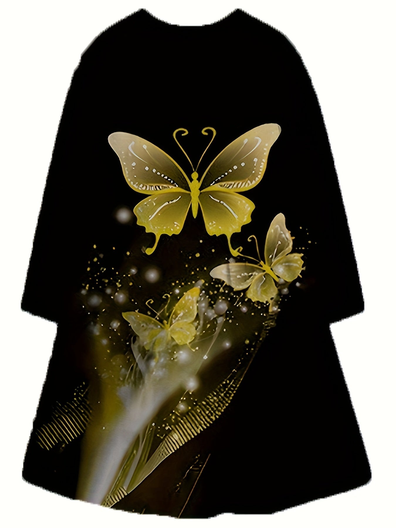 Girls 3D Butterfly Dress for Party - Crew Neck Long Sleeve