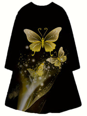 Girls 3D Butterfly Dress for Party - Crew Neck Long Sleeve