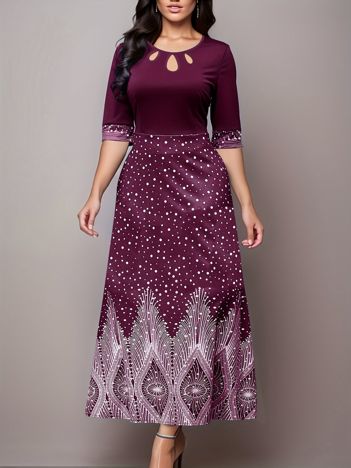 Floral Print Cut Out Dress Crew Neck Party Dress