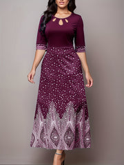 Floral Print Cut Out Dress Crew Neck Party Dress