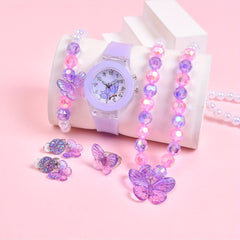 Girls' 6pcs Set Dual Movement LED Glowing Quartz Watch