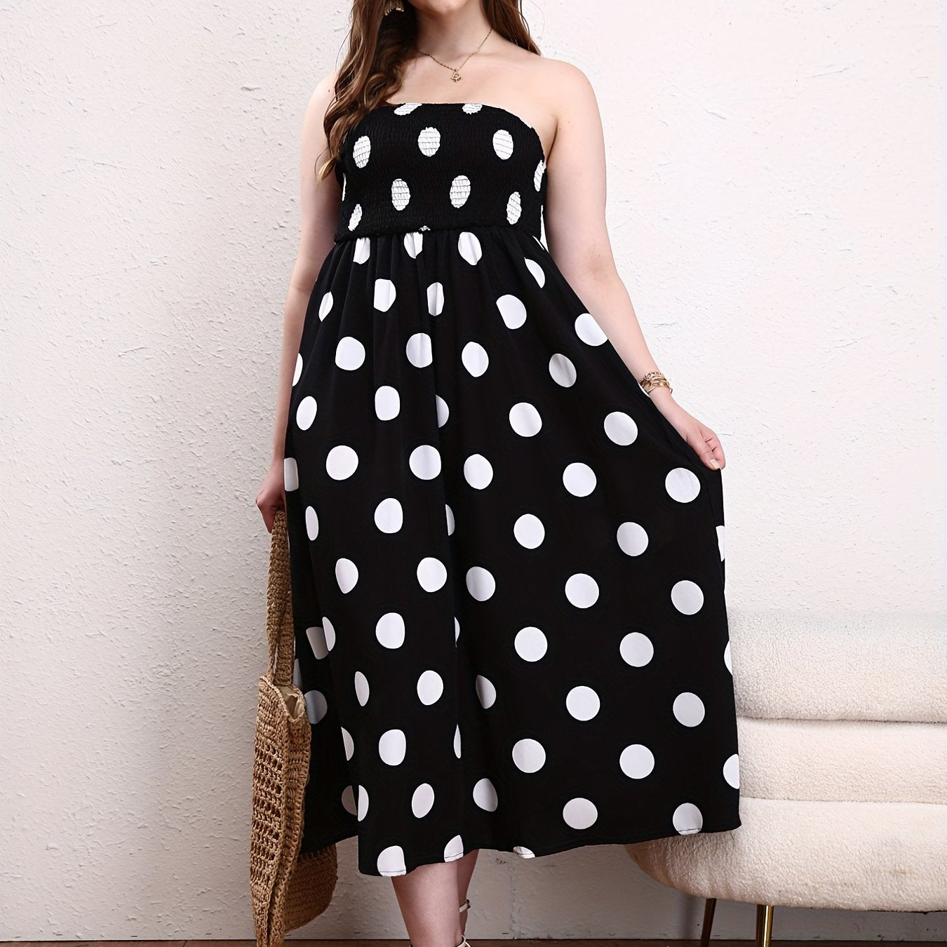 Boho Tube Dress Women's Plus Polka Dot Print Maxi Tube Dress
