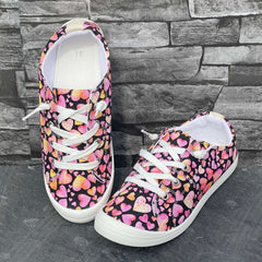 Love Heart Pattern Flat Shoes Slip On Casual Lightweight Soft Comfortable Walkin