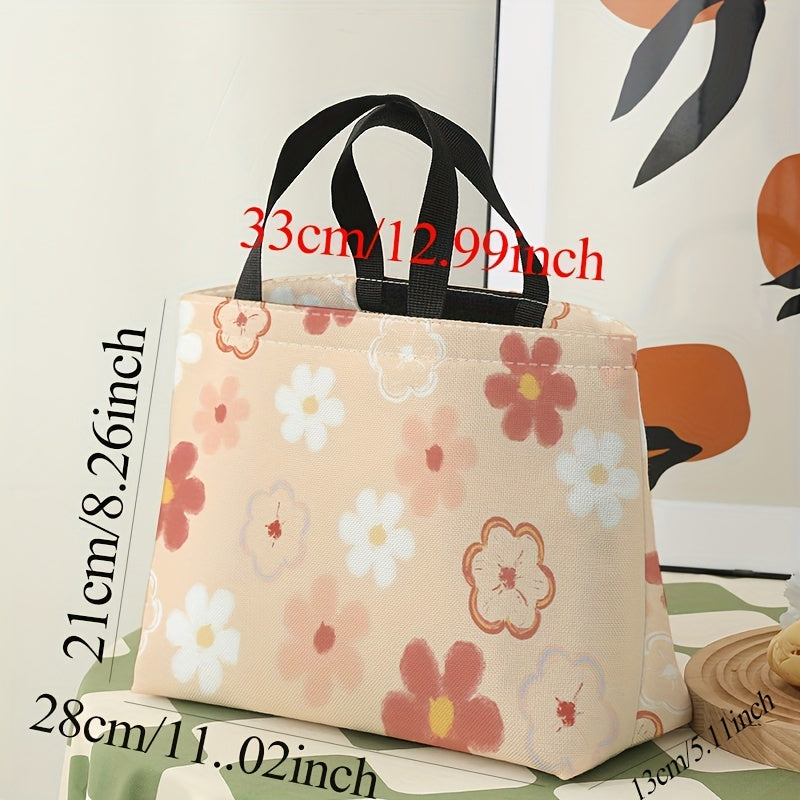 Portable Flowers Printed Lunch Bag Waterproof Insulated Bag
