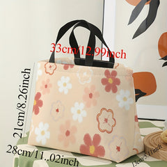 Portable Flowers Printed Lunch Bag Waterproof Insulated Bag
