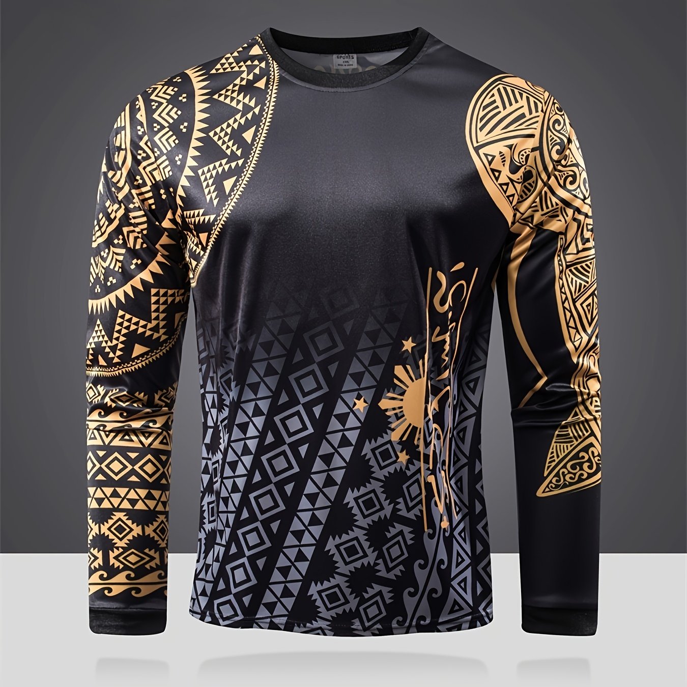 Men's Geometric Pattern Shirt Casual Long Sleeve Tee Top
