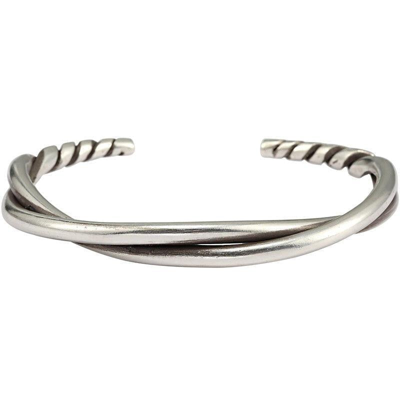 Vintage Silver Woven Bracelet Mens Open Style