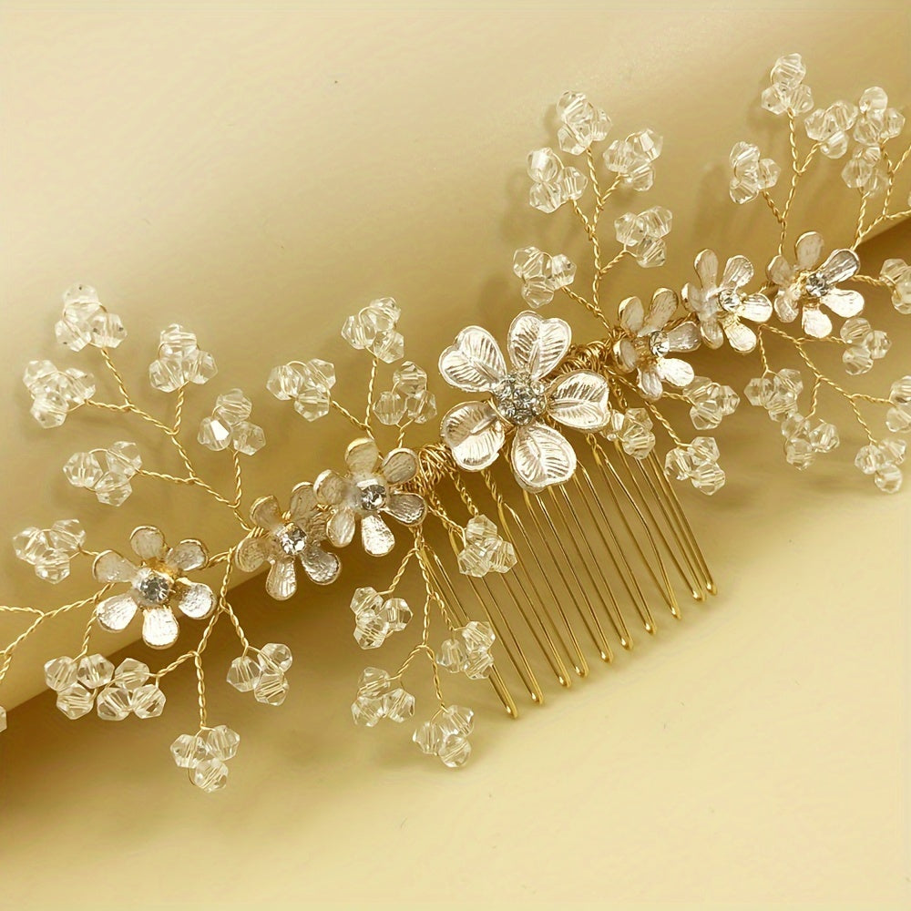Crystal Floral Bridal Hair Comb Alloy Wedding Headpiece Accessory