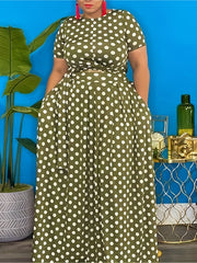 Polka Dot Short Sleeve Crop Top & Maxi Skirt 2pcs Set