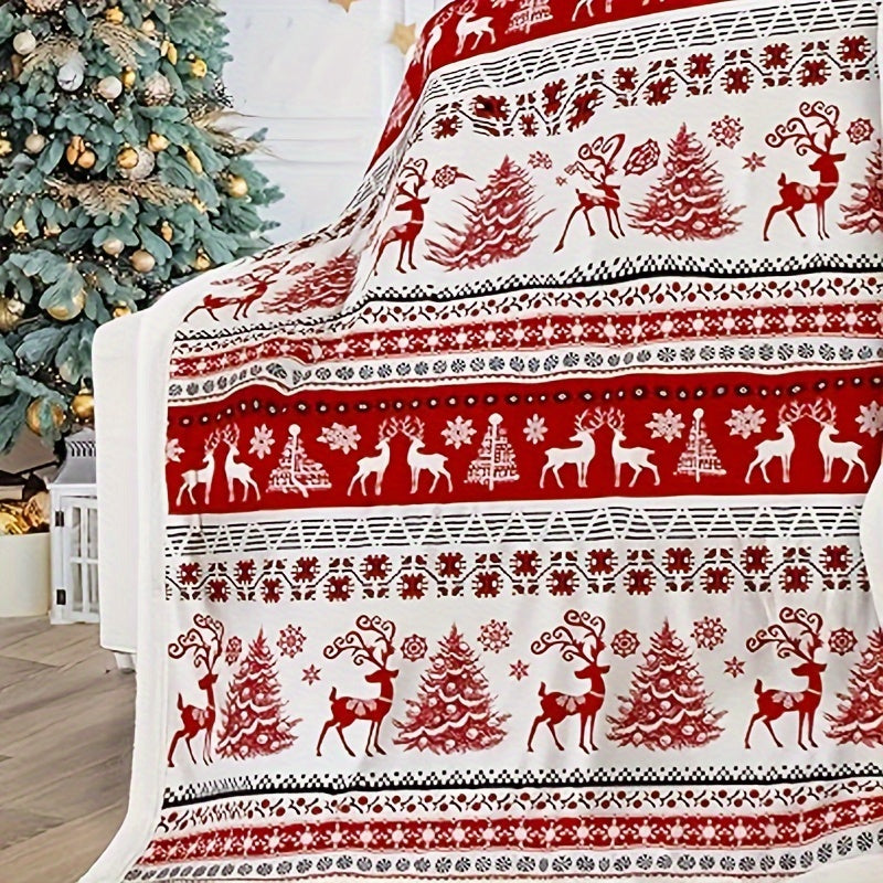 Red Elk Christmas Tree Blanket Bedding Decorative Flannel Blanket