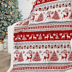 Red Elk Christmas Tree Blanket Bedding Decorative Flannel Blanket